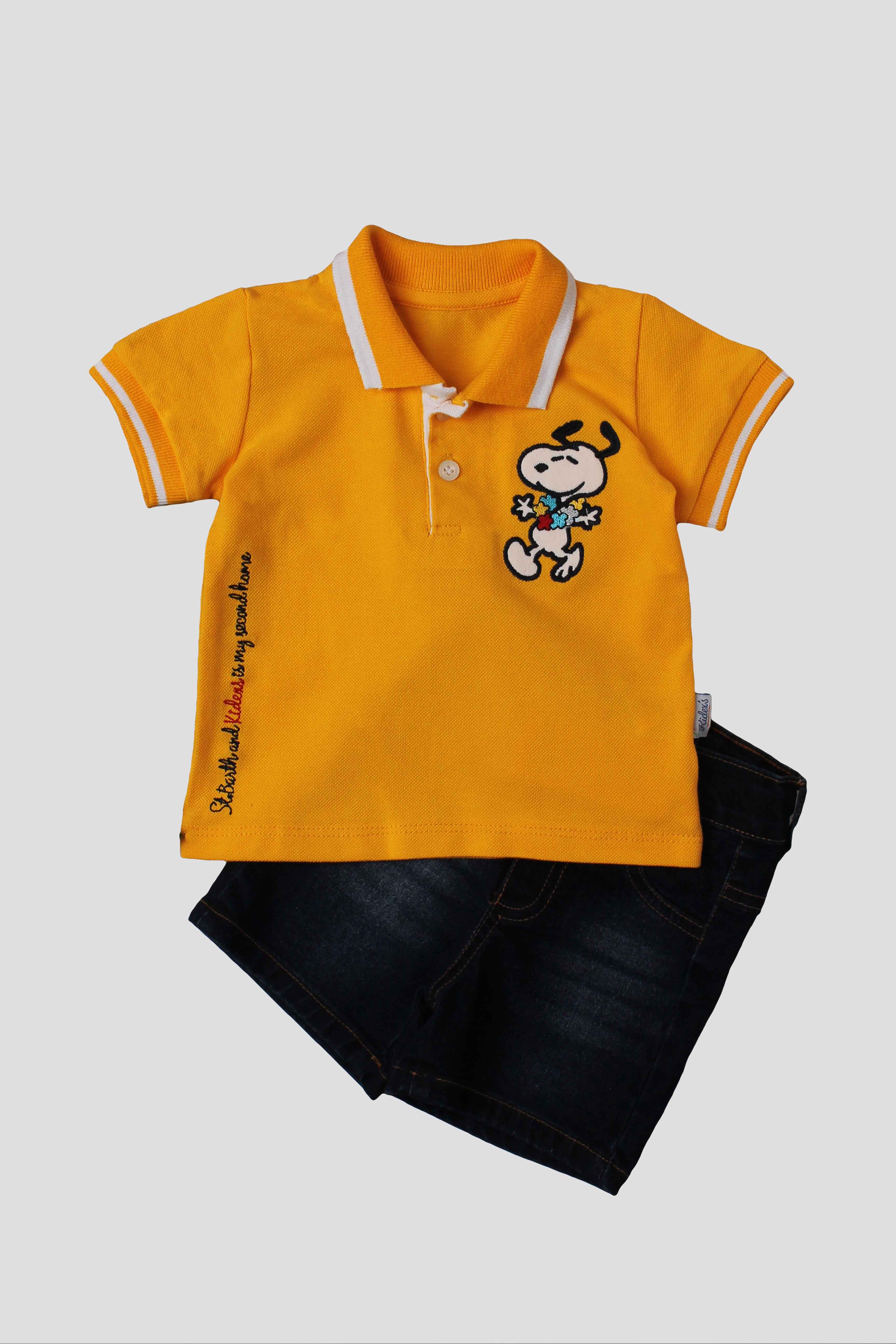 Erkek Bebek Baskılı Polo Yaka Tişört ve Kot Şort 2’li Yazlık Takım